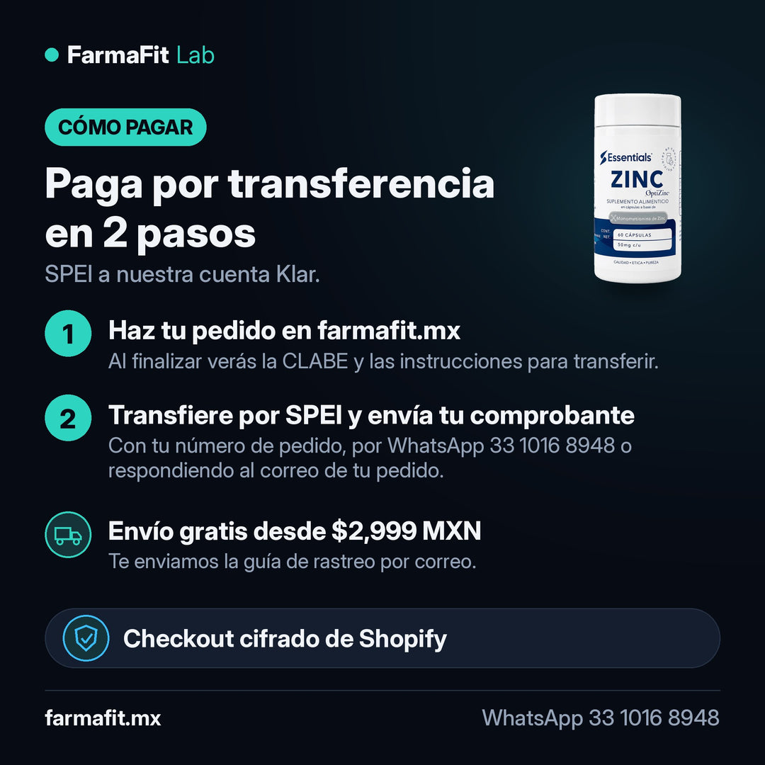 Cómo pagar por transferencia SPEI: Zinc OptiZinc 50mg 60 Cápsulas - ESSENTIALS – FarmaFit