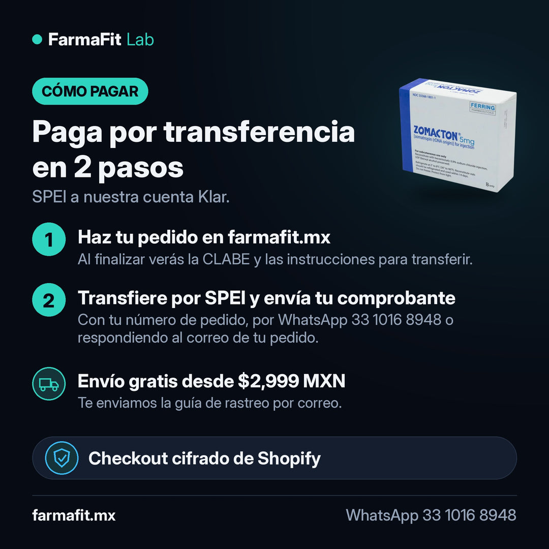 Cómo pagar por transferencia SPEI: Zomacton Somatropina 5mg HGH Vial - FERRING PHARMACEUTICALS – FarmaFit