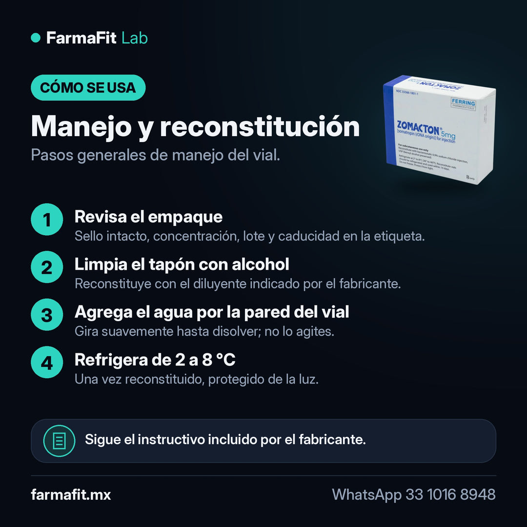Manejo y reconstitución: Zomacton Somatropina 5mg HGH Vial - FERRING PHARMACEUTICALS